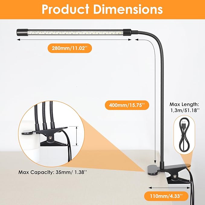 ShineTech LED Desk Lamp with Clamp, 3-Head Ultra-Wide Lighting, 4 Color Modes, Adjustable Gooseneck Task Lamp, Eye-Safe Dimming, Memory & Auto-Off Timer, Desk Light for Home Office, Study, Reading