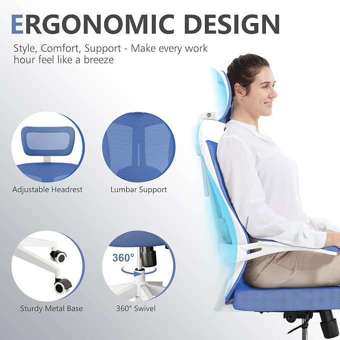 balmstar Ergonomic Office Chair Desk Chair - Mesh Computer Chair with 360° Swivel Wheels, Adjustable 90-130° Recline & Lumbar Support for Home Office, Supports up to 350lbs for Women, Teens