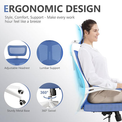 balmstar Ergonomic Office Chair Desk Chair - Mesh Computer Chair with 360° Swivel Wheels, Adjustable 90-130° Recline & Lumbar Support for Home Office, Supports up to 350lbs for Women, Teens