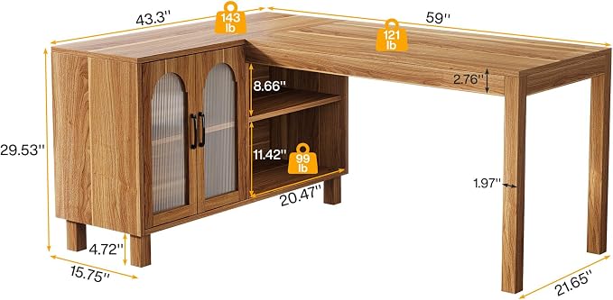 Tribesigns 59-Inch L-Shaped Desk with File Cabinet & Shelves, Brown | Executive Office Desk with Storage, Wooden Computer Writing Desk Corner Desk for Home Office