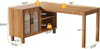 Tribesigns 59-Inch L-Shaped Desk with File Cabinet & Shelves, Brown | Executive Office Desk with Storage, Wooden Computer Writing Desk Corner Desk for Home Office