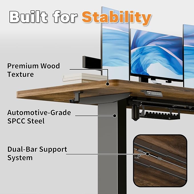 Realbear 63 Inch Electric L Shaped Standing Desk, Height Adjustable Standing Corner Desk with 3 Memory Presets, Ergonomic Workstation Office Desk for Home/Office (Rustic Brown, 63 Inch)