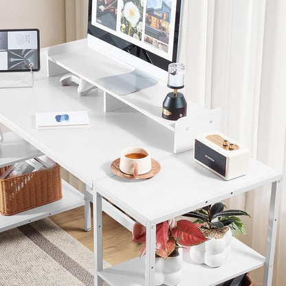 MINOSYS Computer Desk 55-inch with Storage Shelf - White Ideal Gaming Desk for Bedrooms, Small Spaces, and Home Offices Modern Writing Desk for PCs.
