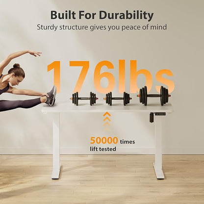 Cubiker Standing Desk, 55x28 Inches Sit Stand Home Office Desk, Electric Stand up Desk, Adjustable Desk with Splice Board, White Frame/White Top