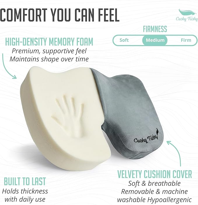 Cushy Tushy Premium Foldable Travel Seat Cushion - for Relief of Lower Back, Sciatic, Butt and Tailbone Pain - for Home & Office Use, Perfect for Travel or Driving - Coccyx Seat Cushion