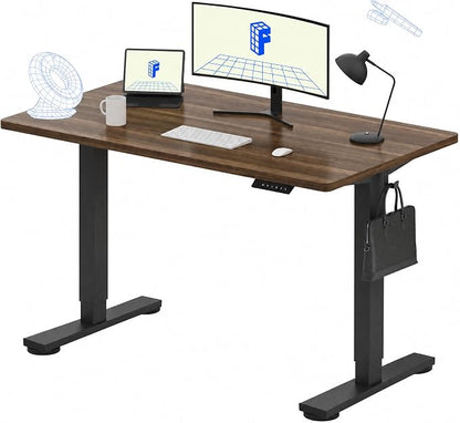 FLEXISPOT EN1 One-Piece Standing Desk, 48"x24" Seamless Desktop Electric Height Adjustable Desk for Home Office, Multi-Monitor Setups & Easy Assembly, Black Walnut (Black Frame)