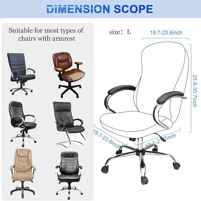 Tatuo 3 Pcs Computer Office Chair Cover Universal Rotating Chair Slipcovers Protector Removable Washable Office Armrest Covers with Zipper for High Back Seat Backrest(L,Waffle,Gray)
