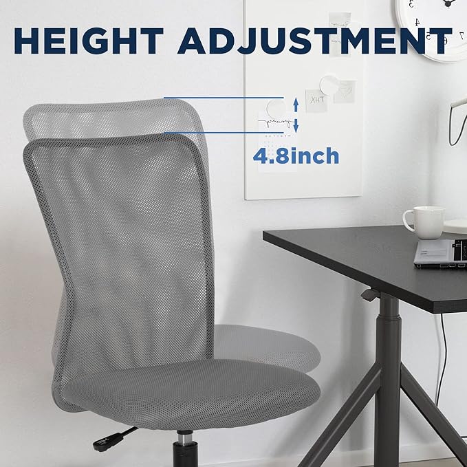 FDW Home Office Chair Mid Back Mesh Desk Chair Armless Computer Ergonomic Task Rolling Swivel Chair Back Support Adjustable Modern with Lumbar Support,Grey