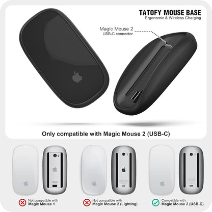 TATOFY Mouse Charger Compatible with Magic Mouse 2 (USB-C) Grip with Wireless Charging Support, Ergonomic Base (Black)