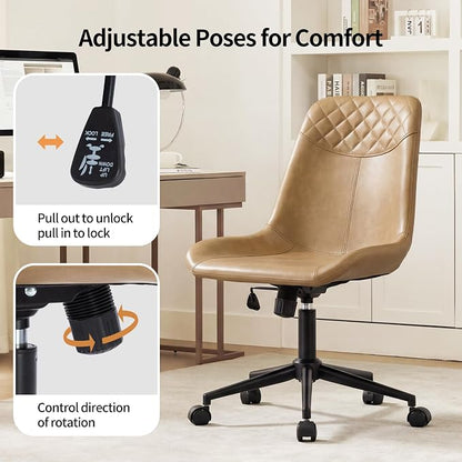 DUHOME Modern PU Leather Office Chair Desk Chair Swivel Computer Chair Camel