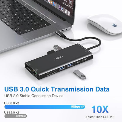 USB C Docking Station Dual Monitor HDMI for Dell HP, Laptop Docking Station 3 Monitors Triple Display USB C Hub Dock to 2 HDMI 4K,DP,Ethernet,6 USB,PD,SD/TF, Audio, 14 in 1 USB C Adapter