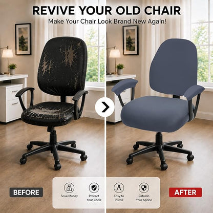 Stretchable Desk Office Chair Seat Covers - Universal Spandex Computer Chair Slipcover - Removable Washable Rotating Backrest Coverings & Cushion Protectors & Armrest Covers for Dogs, Cats, Pets