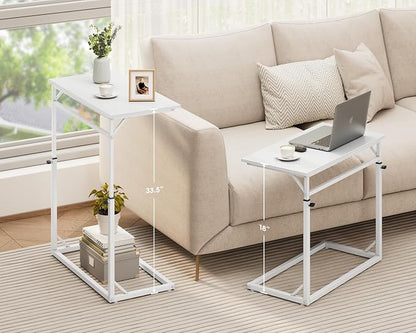 Vagusicc C Shaped End Table, Tall Side Table for Couch, C-Table End Table Adjustable Height Side Table, Large Surface Sofa Table TV Tray, Slide Under Couch Table for Sofa, Living Room, Bedroom, White