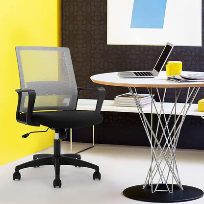 Office Chair Ergonomic Chair Mid Back Mesh Desk Chair Adjustable Height Swivel Mesh Chair Computer Chair with Armrest Lumbar Support (Grey)