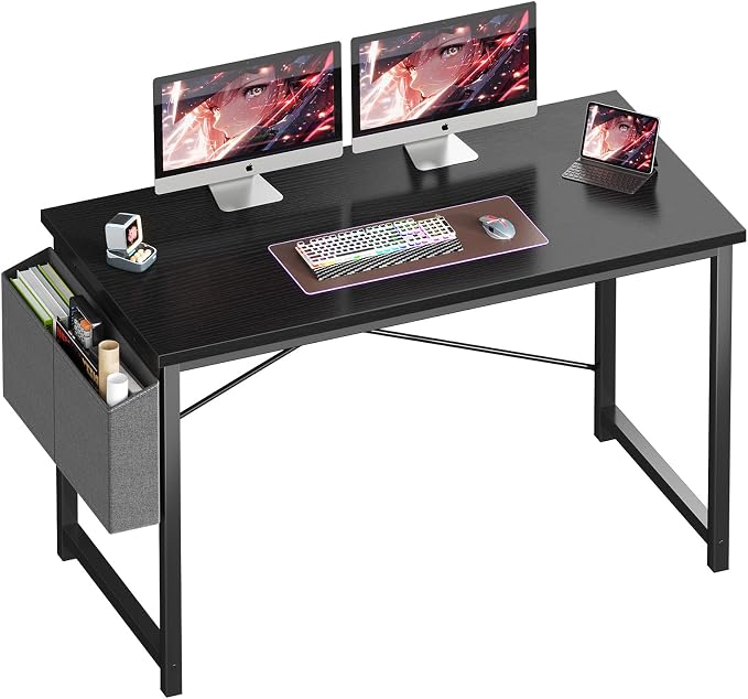 OLIXIS Computer Desk, 47 Inch Home Office Desks for Small Spaces, Writing Craft Study Gaming Table for Bedroom, Modern Computer Workstation with Storage Bag, Black