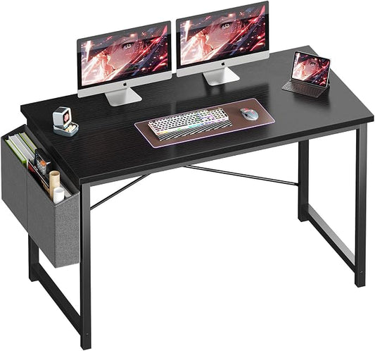 OLIXIS Computer Desk, 47 Inch Home Office Desks for Small Spaces, Writing Craft Study Gaming Table for Bedroom, Modern Computer Workstation with Storage Bag, Black