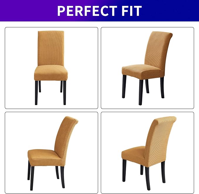 Stretch Chair Covers for Dining Room Set of 2, Removable Washable Dining Room Chair Covers, Dining Chair Slipcovers Seat Protector, Great Home Decor and Banquet Upholstery (Gold, 2 Pack)