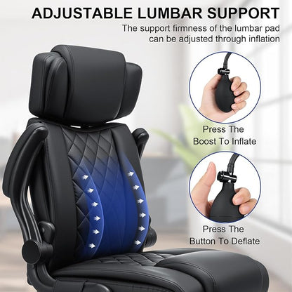 HOFFREE Executive Office Chair Ergonomic Computer Chair Comfy with Adjustable Lumbar Support and Headrest Swivel Rolling Office Chair with Flip-up Arms for Work,Study(Black)