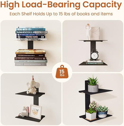 Wawocs Invisible Bookshelves for Wall, 6 Tier Floating Bookshelf Made of Heavy Duty Metal, Vertical Spine Book Tower Hanging Wall Bookshelf, Floating Book Shelves for Wall, 3 Pack Black