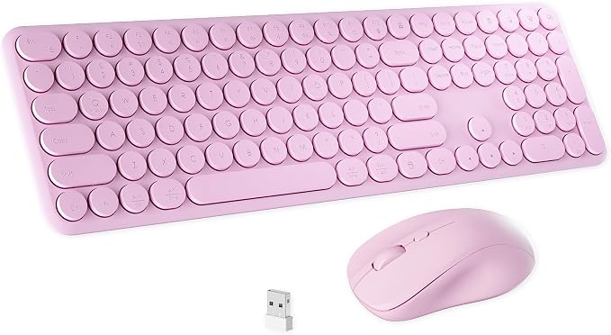Wireless Keyboard and Mouse Combo with 110 Round Keycaps, Power Switch, and Scissor-Switch Typing Feel – Ideal for Office Use (Pink)