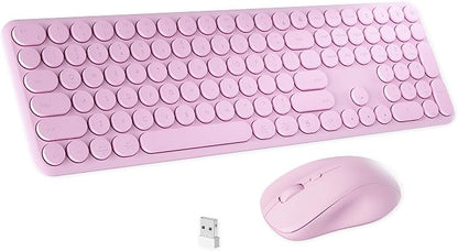 Wireless Keyboard and Mouse Combo with 110 Round Keycaps, Power Switch, and Scissor-Switch Typing Feel – Ideal for Office Use (Pink)