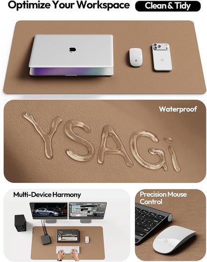 YSAGi Leather Desk Pad Protector, Office Desk Mat, Large Mouse Pad, Non-Slip PU Leather Desk Blotter, Laptop Desk Pad, Waterproof Desk Writing Pad for Office and Home (Khaki,55" x 24")