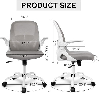 Primy Office Chair Ergonomic Desk Chair with Adjustable Lumbar Support and Height, Swivel Breathable Desk Mesh Computer Chair with Flip up Armrests for Conference Room（Gray）