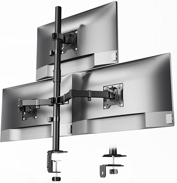 monTEK Triple Monitor Stand Mount, Fully Adjustable Desk Mount for 3 Screen up to 17”-32” and 22lbs Capacity Each Arm, Stable Monitor Arm with C Clamp and Grommet Base, VESA 75x75mm/100x100mm