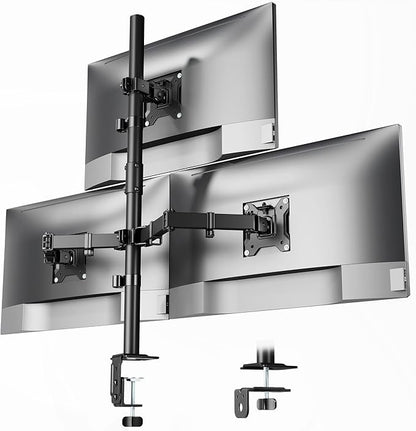 monTEK Triple Monitor Stand Mount, Fully Adjustable Desk Mount for 3 Screen up to 17”-32” and 22lbs Capacity Each Arm, Stable Monitor Arm with C Clamp and Grommet Base, VESA 75x75mm/100x100mm