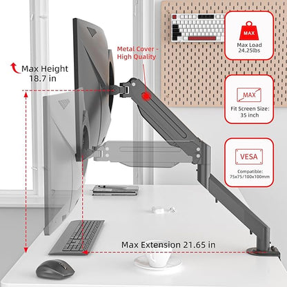 Suptek Monitor Mount Gas Spring Monitor Arm Desk Mount Fully Adjustable Fits 17 20 22 23 24 26 27 32 35 inch Monitors Weight Capacity up to 24.25 lbs