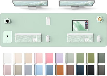 YSAGi Leather Desk Protector, Office Mat, Large Mouse Mat, Non-Slip PU Leather Blotter, Laptop Desk Mat, Waterproof Writing Pad for Office and Home(Pale Green, 63" x 17.2")