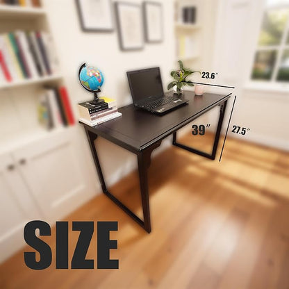 Solid Wood Desk with Drawer, Small Writing Desk for Small Spaces,Gaming Study Home Office Workbench woodenDesks for Work, 39 inch Wooden Computer Desk for Bedroom Black Walnut Color