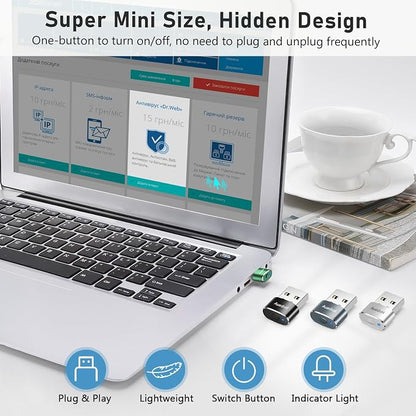 AUEDROT Mouse Jiggler Undetectable Metal USB Mouse Mover with Switch Button, Automatic Mini Mouse Shaker with 2 Jiggle Modes, Driver-Free, Plug and Play, Keep Computer/Laptop Awake, Green, 2 PCS