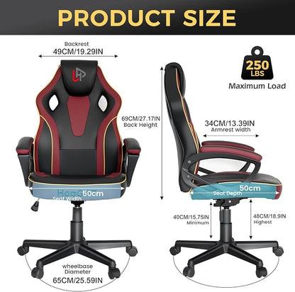 HapGIFT Computer Chair, Racing Style Gaming Chair with Link Armrest, Ergonomic PC Office Chairs for Adults Teens, Height Adjustable Video Game Chairs for Home, Swivel PC Chair, 300lbs (BLACK RED)