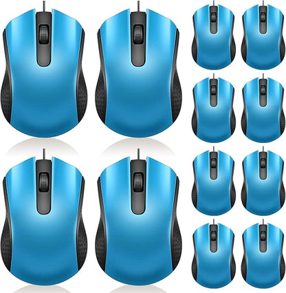 Hoteam 12 Pcs Light Blue Wired Computer Mouse Bulk Cord USB Computer Mice Ergonomic Wired Mouse for Pcs, Computers, Laptops, Gaming Office Home Supplies