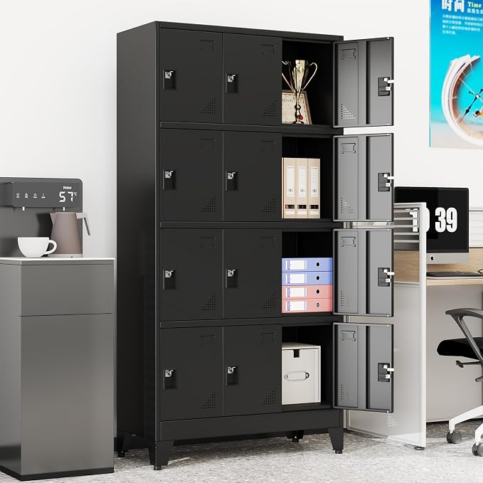erosoei Metal Lockers for Employees, 12 Doors Metal Storage Locker | with Card Slot and Ventilation Holes, Steel Employee lockers for Home Office School Gym Garage, Requires Installation