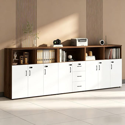 File Cabinet with Password Lock, Wood Lateral Filing Cabinet for Letter/A4 Files, 3 Drawer with Door, Printer Stand with Open Shelves for Home Office