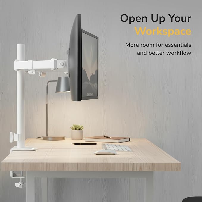 Mount-It Dual Monitor Arm for Desk, Full Motion Steel Mount 17-32 Inch | Holds up to 19.8 lbs per Arm, VESA 75x75 100x100, C-Clamp and Grommet Base, Cable Management, Height Adjustable, White