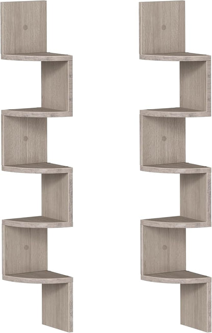HOOBRO Corner Shelf Wall-Mounted, Set of 2 Floating Corner Shelves for Wall, 5-Tier Corner Bookshelves for Living Room, Bedroom, Bathroom, Home Office, Greige BG26BJP201