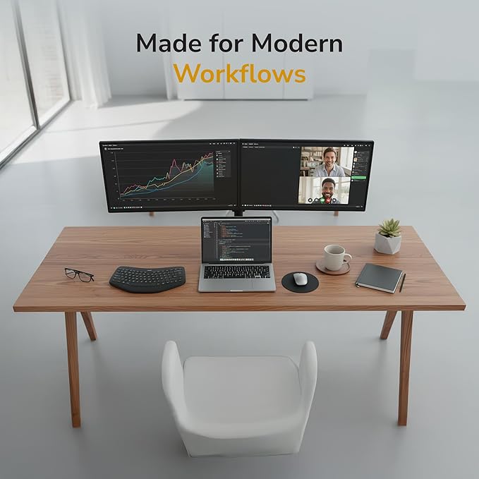 Mount-It Dual Monitor Arm, Desk Mount for 2 Screens 13-32 in, Steel | Holds up to 19.8 lbs Each, Full Motion Tilt Swivel Rotate, VESA 75x75 100x100, Cable Management, C-Clamp or Grommet, Black