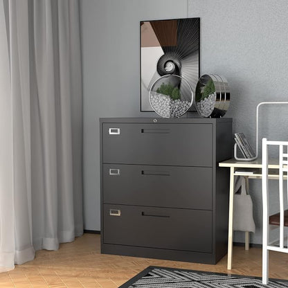 Fesbos Lateral File Cabinet with Lock, 3 Drawer Large Metal Filing Cabinet,Home Office Lockable Storage Cabinet for Hanging Files Letter/Legal/F4/A4 Size-Assembly Required