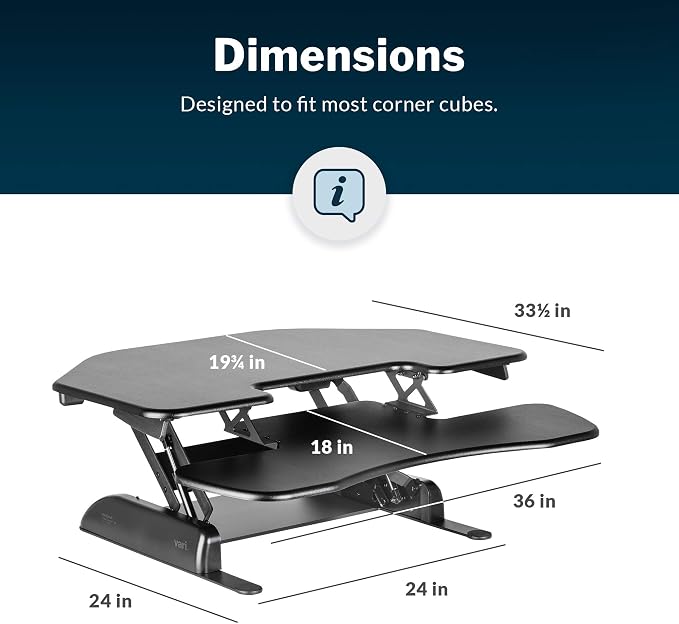 Vari - VariDesk Cube Corner 36 - Cubicle Standing Desk Converter for Dual Monitors - Home Office Desk with 11 Height Adjustable Settings, Spring-Assisted Lift, Weighted Base - Fully Assembled, Black