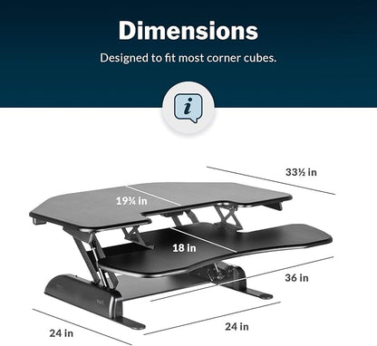 Vari - VariDesk Cube Corner 36 - Cubicle Standing Desk Converter for Dual Monitors - Home Office Desk with 11 Height Adjustable Settings, Spring-Assisted Lift, Weighted Base - Fully Assembled, Black