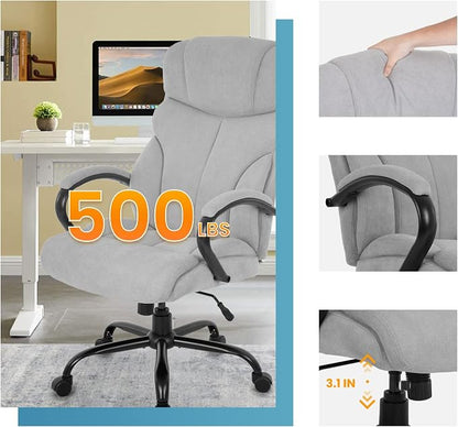 Office Chair Big and Tall 500lbs Wide Seat Desk Chair with Lumbar Support Arms High Back PU Leather Executive Task Ergonomic Computer Chair for Back Pain (Grey)
