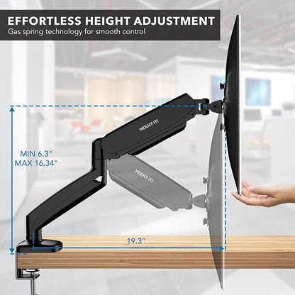 Mount-It! Dual Monitor Desk Mount, Two Independent Gas Spring Arms, Fits 13-32" Screens up to 17.6 lbs Each, VESA 75x75 & 100x100, Full Motion Tilt Swivel Rotate, C-Clamp & Grommet Base