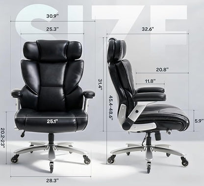 FLEXISPOT 600lbs Big and Tall Office Chair for Heavy People, High Back Heavy Duty Computer Chair with Lumbar Support 2D Armrest, Desk Chairs for Working Gaming Relaxing Cross Legged, PU Leather, Black