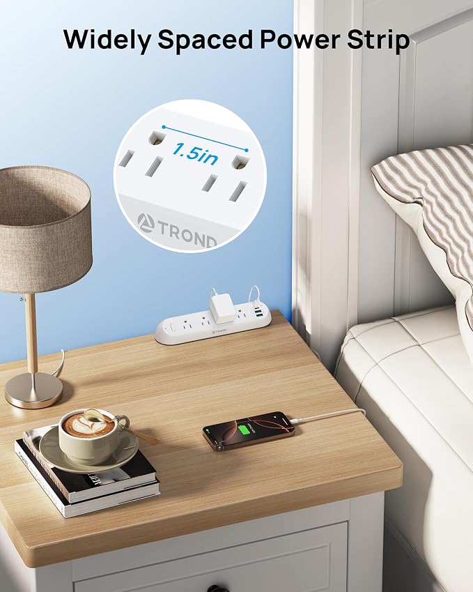 TROND Desk Clamp Power Strip 20W USB C, Surge Protector with 4 Outlets 4 USB Ports, Flat Plug 6ft Extension Cord, 1700J, ETL Listed, Fits 1.97 inch Tabletop Edge, for Home Office Accessories, White