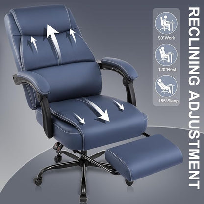 Misolant Big and Tall Office Chair with Footrest, High Back Desk Chair with Linkage Armrest, 90-155° Recline Executive Computer Chairs with Adjustable Height for Home