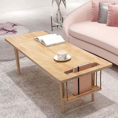 WoodShine Mid Century Modern Mini-Swing Coffee/Tea Table, Natural, 47.25" | Height: 18.74",Solid Wood,Wax Oil Coating, Desk, Unique Shape with Storage, Simple installation