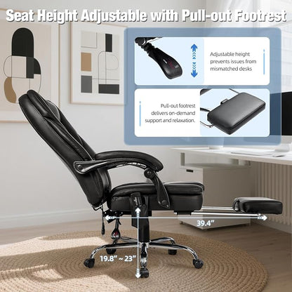 Massage Office Chair with Foot Rest, 6-Point Vibration and Heat Ergonomic Executive Chair, High Back Reclining Leather Desk Chair with 135° Recline, 400 LBS, Cozy